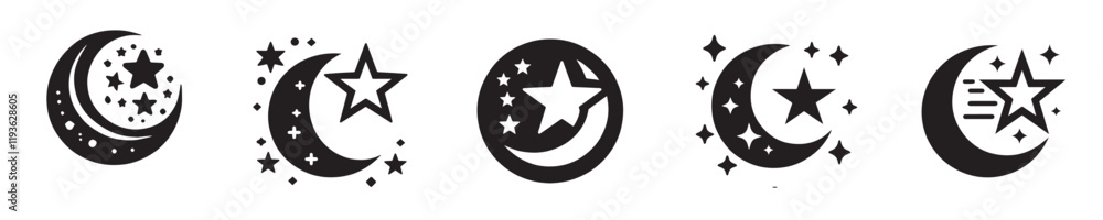 Vector collection of moon and star silhouettes Vector collection of moon and star silhouettes