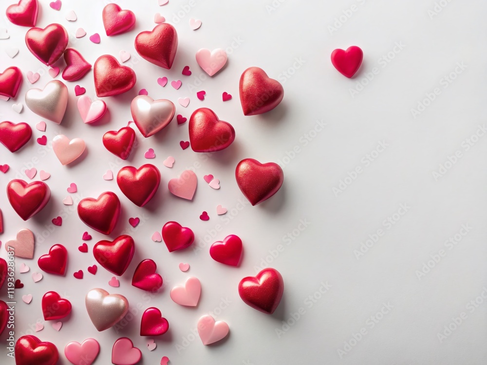 Minimalist Valentine's Day Background: Pink and Red Hearts on White Minimalist Valentine's Day Background: Pink and Red Hearts on White