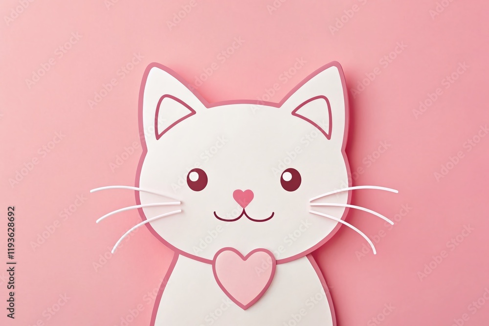 Minimalist Valentine's Day Cat Drawing, Simple Line Art, Cute Kitten, Romantic Pet Illustration Minimalist Valentine's Day Cat Drawing, Simple Line Art, Cute Kitten, Romantic Pet Illustration