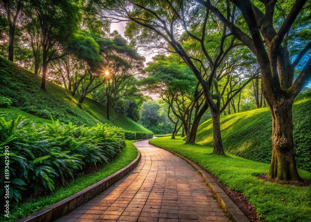 Minimalist Walking Trail, Fort Canning Park, Singapore - Serene Nature Path Minimalist Walking Trail, Fort Canning Park, Singapore - Serene Nature Path