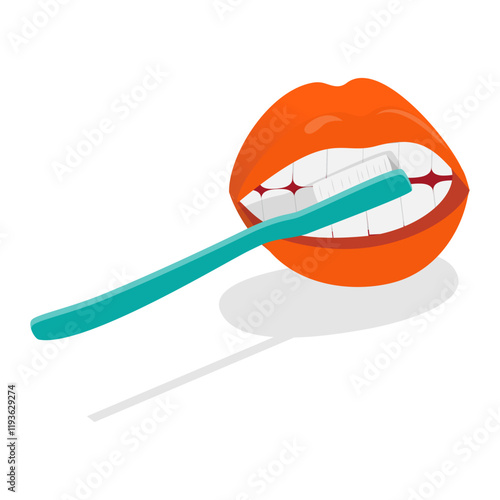 3D Isometric Flat Vector Illustration of Teeth Cleaning , Oral Hygiene. Item 6