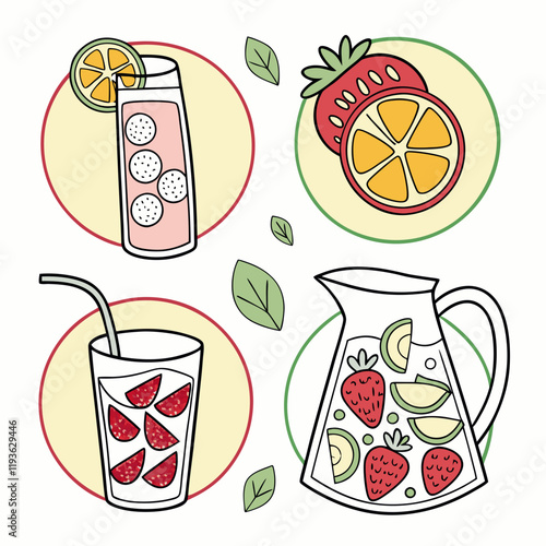 Healthy hydration icons with fruit infusions