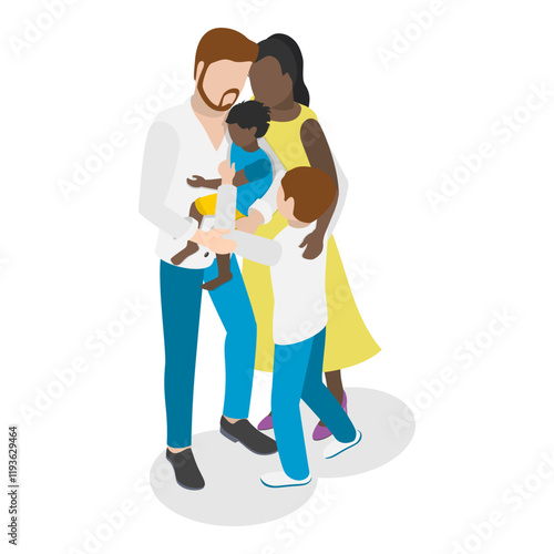 3D Isometric Flat Vector Illustration of Family Hug , Love and Trust between Generations. Item 3