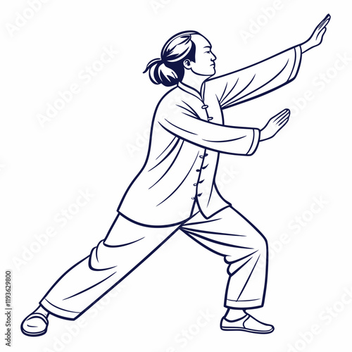 Line art person practicing Tai Chi