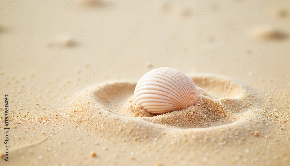 Seashell resting on sandy beach Seashell resting on sandy beach
