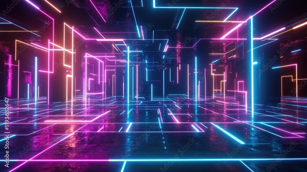 Quantum computer chips emitting neon lights, surrounded by a digital grid pattern Quantum computer chips emitting neon lights, surrounded by a digital grid pattern
