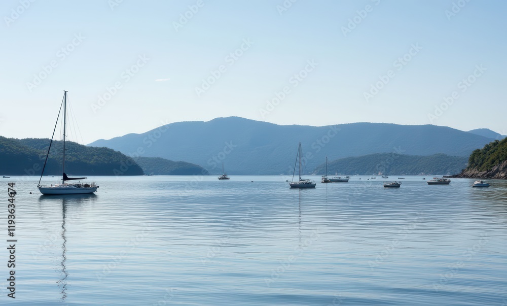 Serene sailing boats on calm waters Serene sailing boats on calm waters