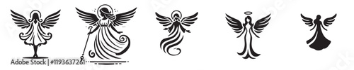 Vector collection of silhouettes of little fairies like angels