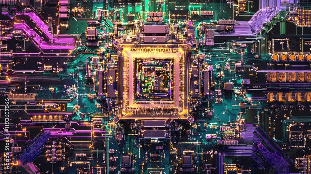 Quantum computer visualized in an abstract form, with quantum circuits and entangled qubits interacting in an intricate, holographic design Quantum computer visualized in an abstract form, with quantum circuits and entangled qubits interacting in an intricate, holographic design