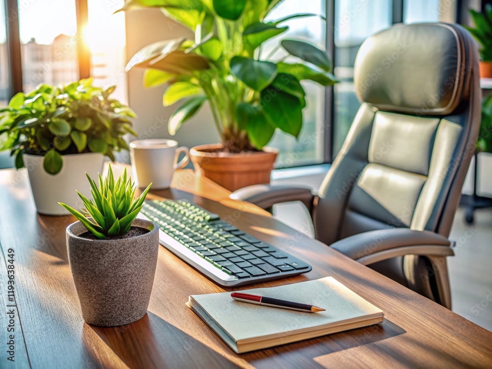 Fototapeta premium Modern Office Desk Macro Photography: Stylish Workspace Details
