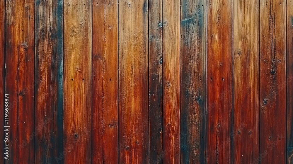 Naklejka premium Wooden wall featuring a rich texture with warm brown and blue tones under natural light