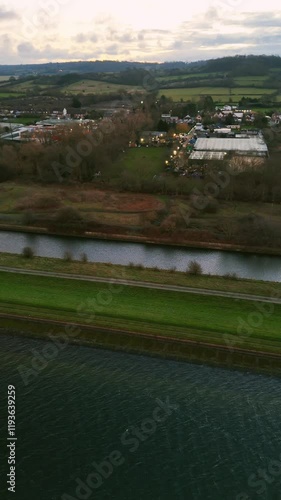 Drone shot over Rhine Main Danube Canal along the river and riverside landscape in autumn photo