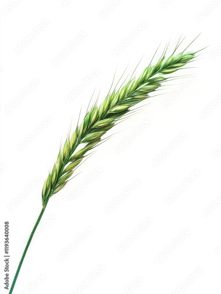 Lonely Blade of Green Grass Isolated on Pristine White Background - Summer Plant Elegance Lonely Blade of Green Grass Isolated on Pristine White Background - Summer Plant Elegance