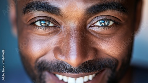 A close-up portrait of a smiling man with expressive eyes, showcasing a range of emotions