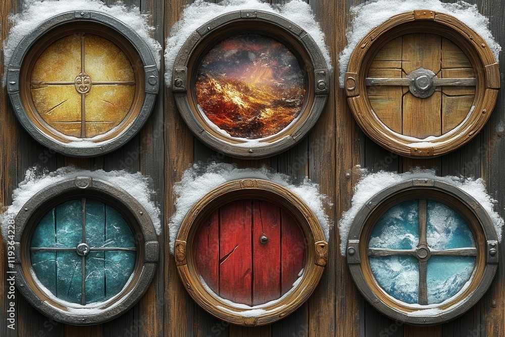 set of circular ui game frames crafted from various materials like silver gold and stone featuring snow and wood textures designed for a visually appealing and engaging graphic user interface set of circular ui game frames crafted from various materials like silver gold and stone featuring snow and wood textures designed for a visually appealing and engaging graphic user interface