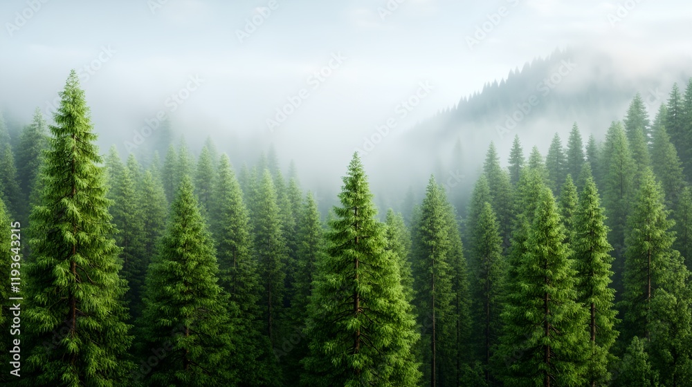 Forest of trees with a foggy sky in the background Forest of trees with a foggy sky in the background
