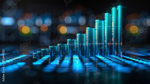 Vibrant business growth background with abstract upward trend graphs in blue and green hues