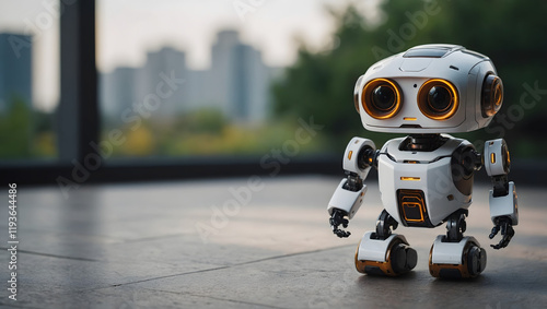 Cute Mini ai robot isolated on blur background photo