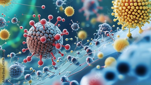 Symbolic illustration of nanotechnology showcasing nanoscale particles their applications photo