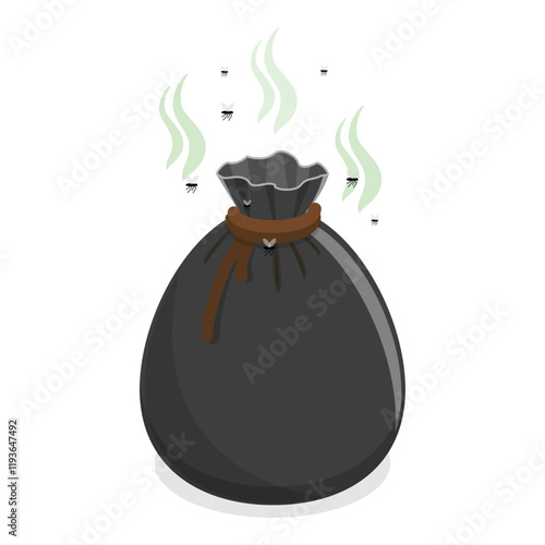 3D Isometric Flat Vector Set of Smelly Trash, Garbage Bags with Rotten Leftovers. Item 4