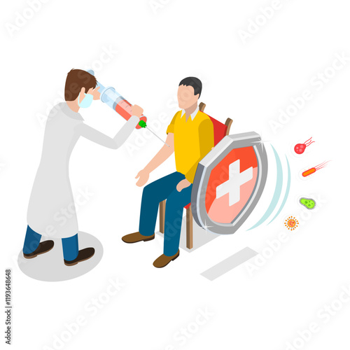 3D Isometric Flat Vector Illustration of Infectious Diseases Prevention, Immunizing. Item 1