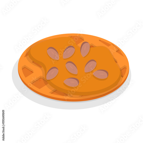 3D Isometric Flat Vector Illustration of Homemade Pastry, Assorted Belgian Waffles with Fresh Berries, Cream, and Icecream. Item 10