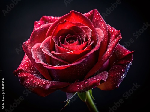 Night Photography: Single Red Rose on Black Background