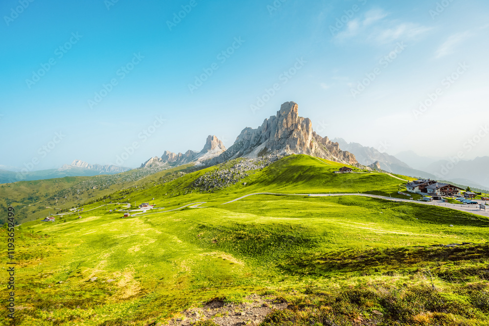 Fototapeta premium Ra Gusela Peak of Nuvolau group in the Italian Dolomites mountain at Giau Pass in South Tyrol Italy.
