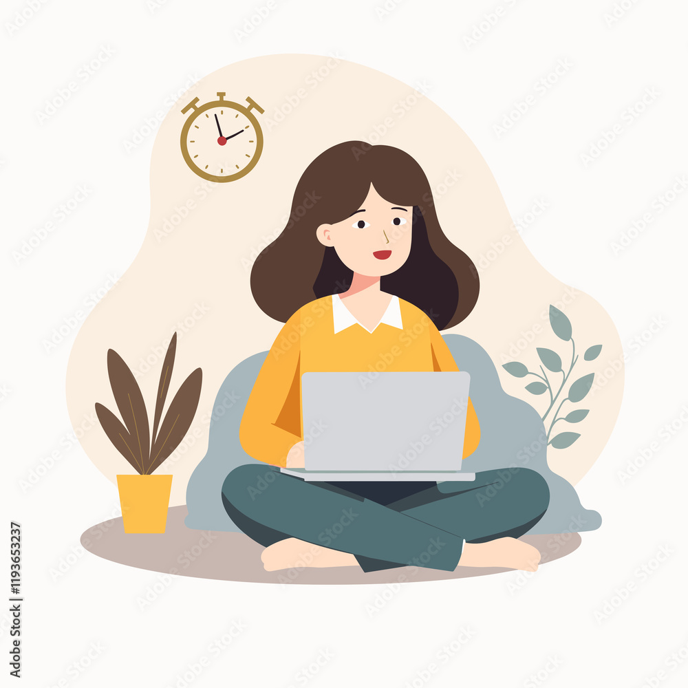 Woman smiling while working on laptop indoors Woman smiling while working on laptop indoors