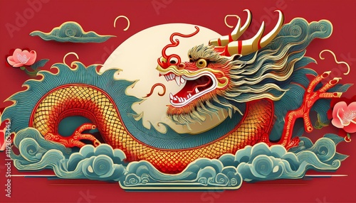 logo, symbole, dragon chinois, signe astrologique, dragon oriental créature en ia photo