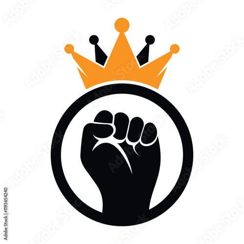 Fist crown logo design vector illustration. King hand template icon.