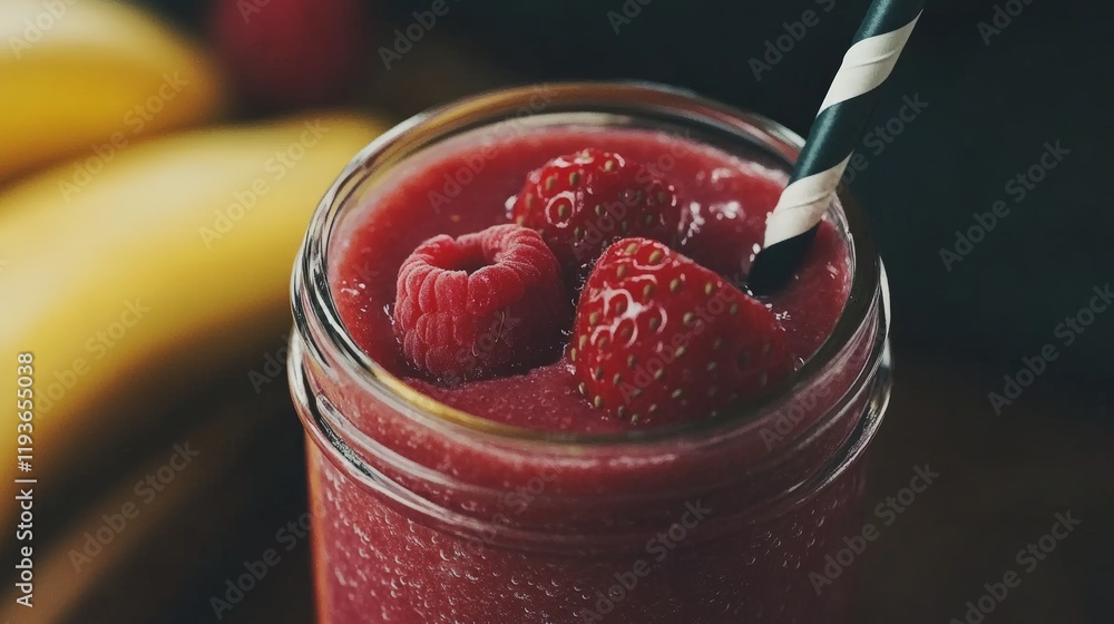 custom made wallpaper toronto digitalFresh raspberry and strawberry smoothie in a glass jar with straw