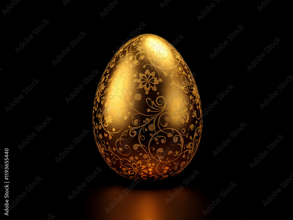 Luxurious Golden Egg with Embossed Floral Pattern on Black Background Luxurious Golden Egg with Embossed Floral Pattern on Black Background