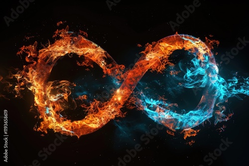 Fire ice infinity sign isolated on black background. 3D illustration  3D render photo