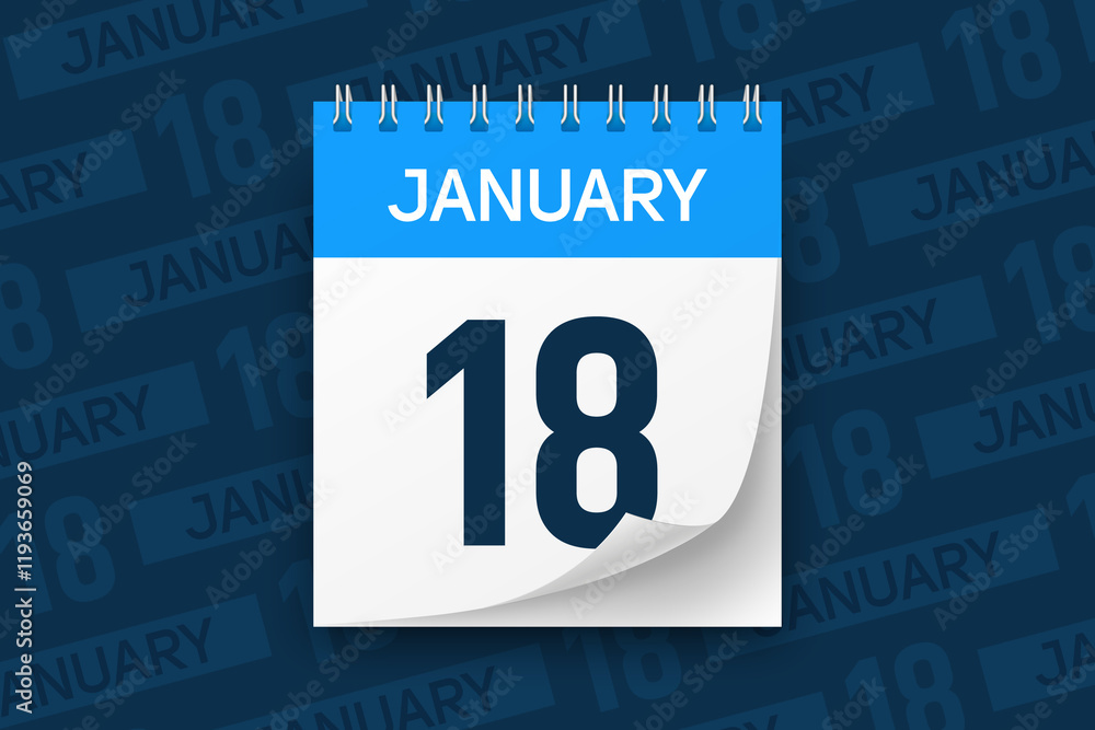 Calendar page with date January 18 vector illustration background Calendar page with date January 18 vector illustration background