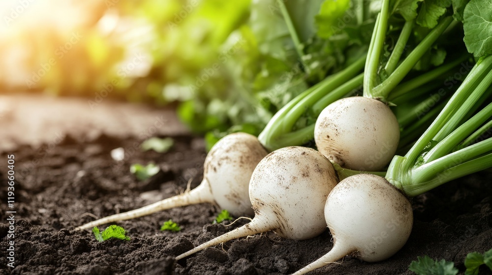Freshly harvested white turnips in a sunlit garden Freshly harvested white turnips in a sunlit garden