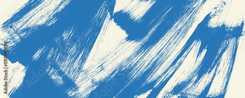 Grunge grainy blue brush stroke with spray texture. Hand drawn distress damaged vintage banner with zigzag bold line. Rough thick brush stroke texture. Spray paint effect vector background.