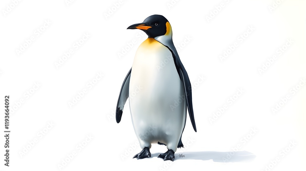 Obraz premium King Penguin on a white background, glowing 