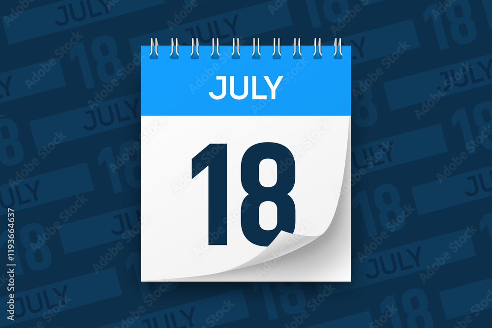 Calendar page with date July 18 vector illustration background Calendar page with date July 18 vector illustration background