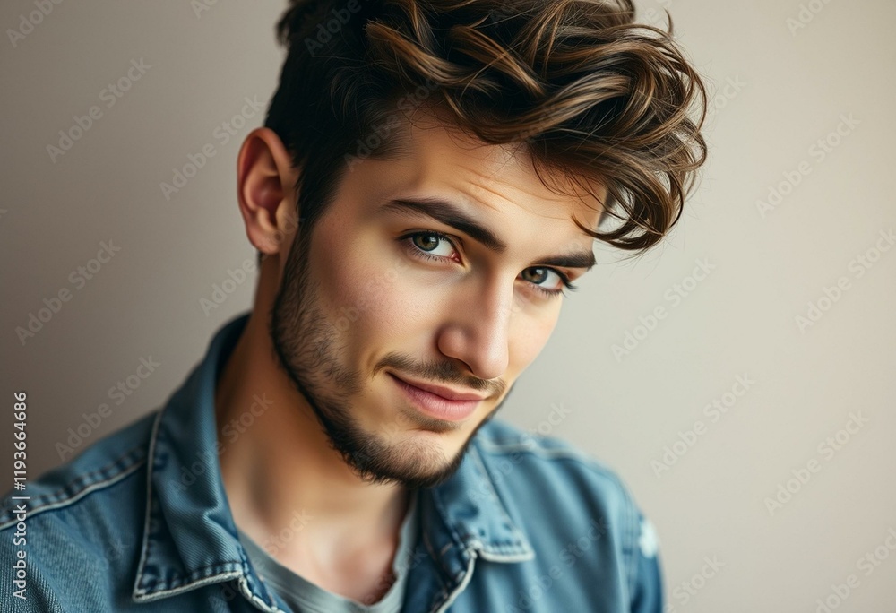 Male hipster portrait with introspective expression Male hipster portrait with introspective expression