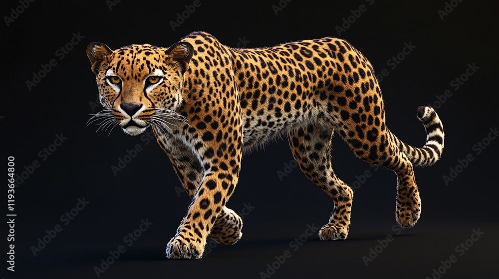 Fototapeta premium A magnificent leopard prowling gracefully against a dark background.