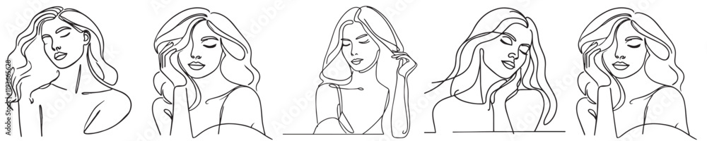 Vector collection of female models with continuous line style Vector collection of female models with continuous line style