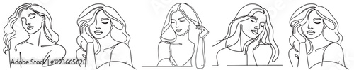 Vector collection of female models with continuous line style