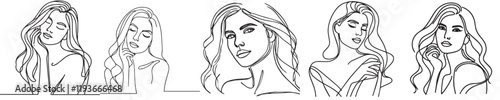 Vector collection of female models with continuous line style