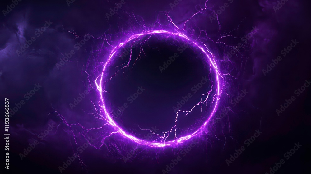 A purple circle with lightning bolts surrounding it on dark background A purple circle with lightning bolts surrounding it on dark background