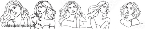Vector collection of female models with continuous line style