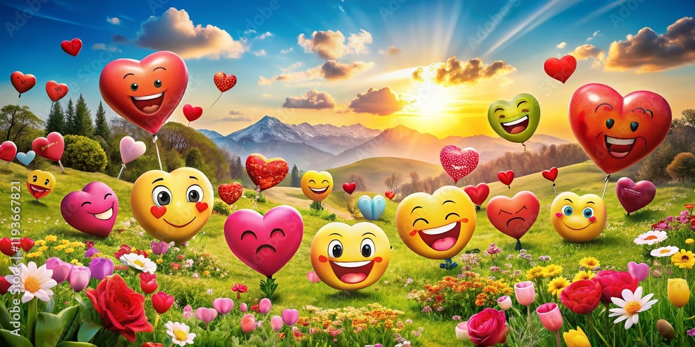 Panoramic Valentine's Day Emoji Love Hearts Romantic Background Panoramic Valentine's Day Emoji Love Hearts Romantic Background