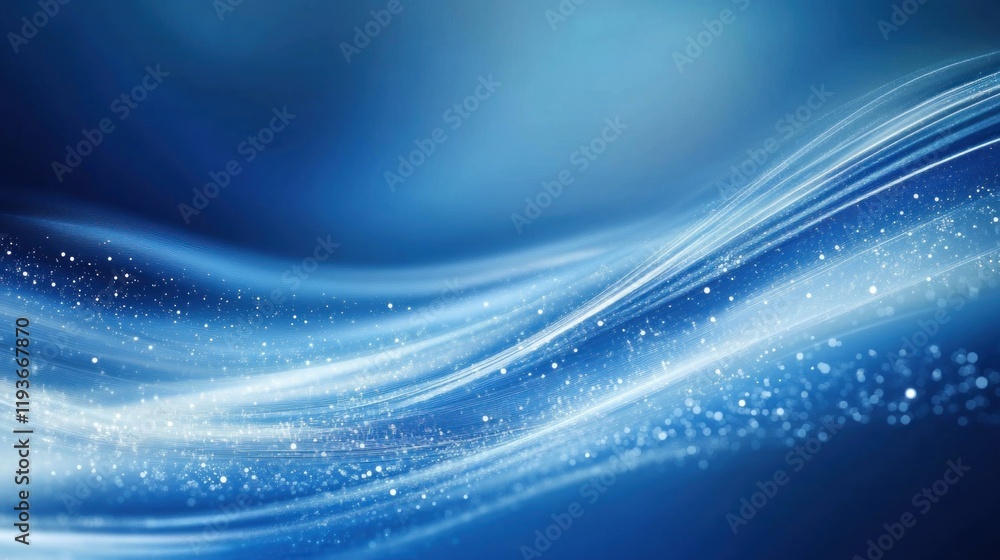 Fototapeta premium Abstract blue wave background with glowing particles.