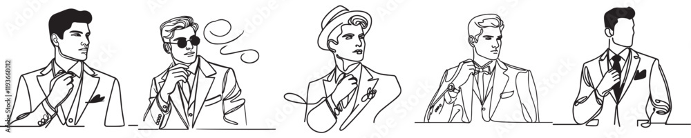 Vector collection of handsome men with continuous line style Vector collection of handsome men with continuous line style