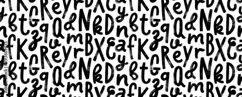 Seamless typographic pattern with bold brush drawn letters. Grunge alphabet seamless background.